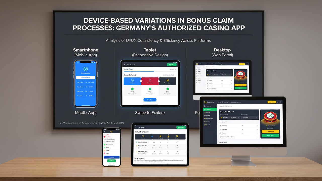 Detailansicht einer Casino-App-Oberfläche mit Bonus-Aktivierungsschritten auf unterschiedlichen Geräten