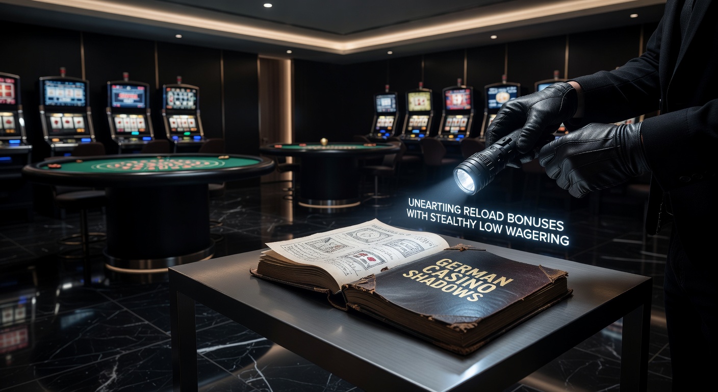 Dunkle Silhouette eines Casinos mit leuchtenden Bonus-Symbolen im Hintergrund, die auf versteckte Reload-Angebote hinweisen