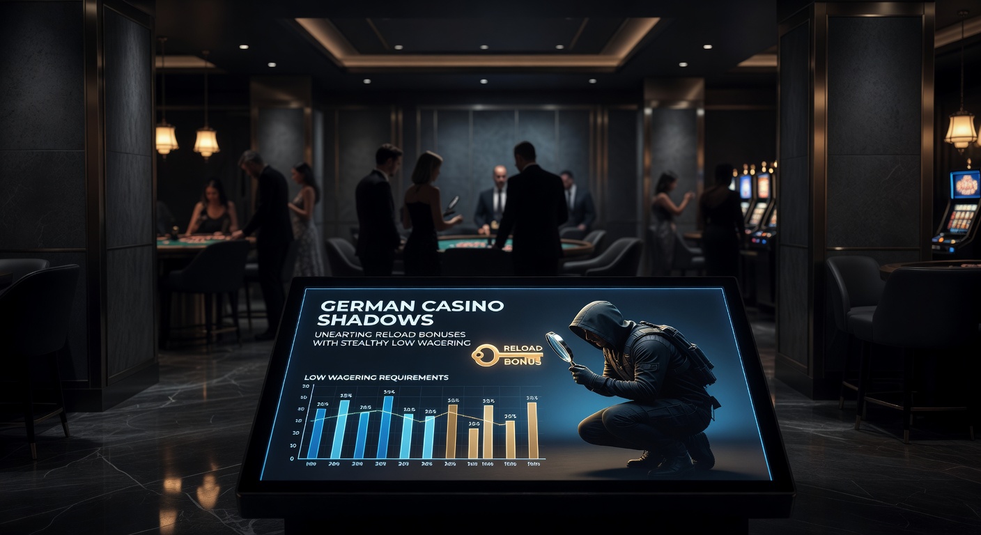 Nahaufnahme eines Spielers, der im Schatten eines Bildschirms nach versteckten Bonus-Codes sucht, mit Reload-Symbolen und niedrigen Wagering-Zahlen im Vordergrund