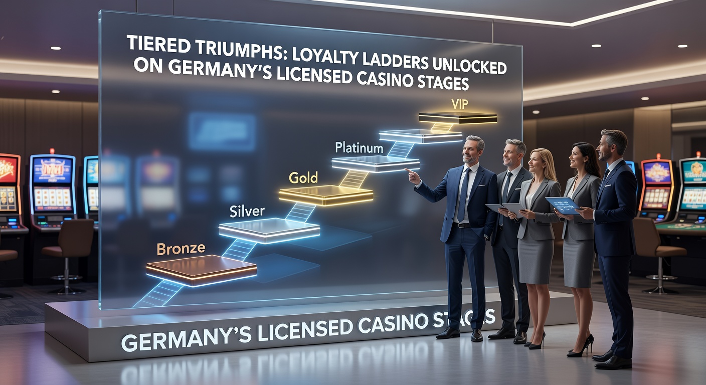 VIP-Lounge-Szene mit Spielern auf höchster Loyalty-Stufe, umgeben von Belohnungen wie Uhren und Reiseschecks in einem deutschen Casino-Setting